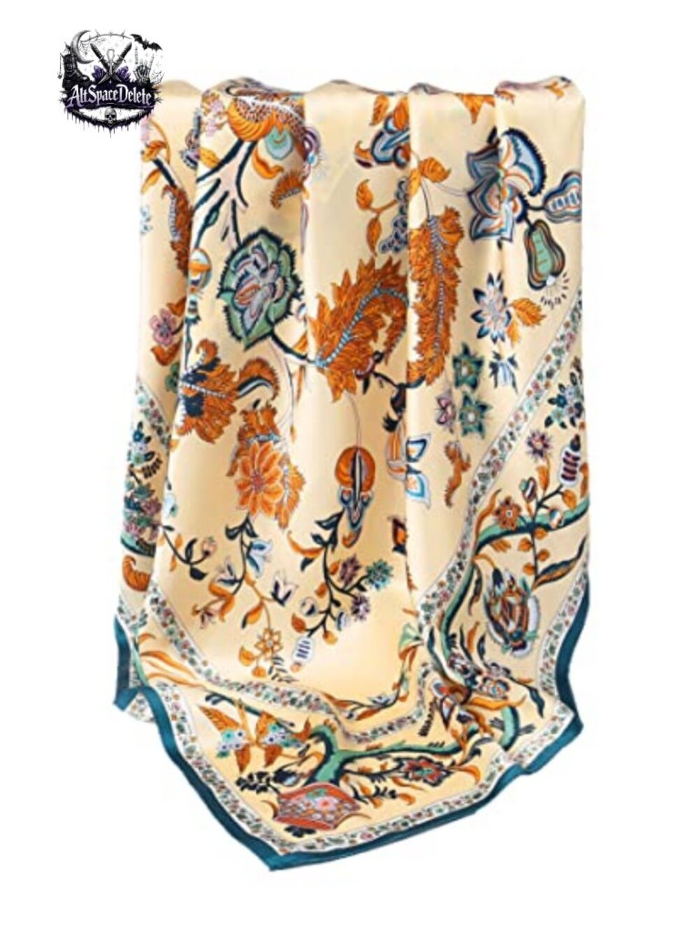 100% Silk Satin Scarf 42x42 Large Square Wrap Floral